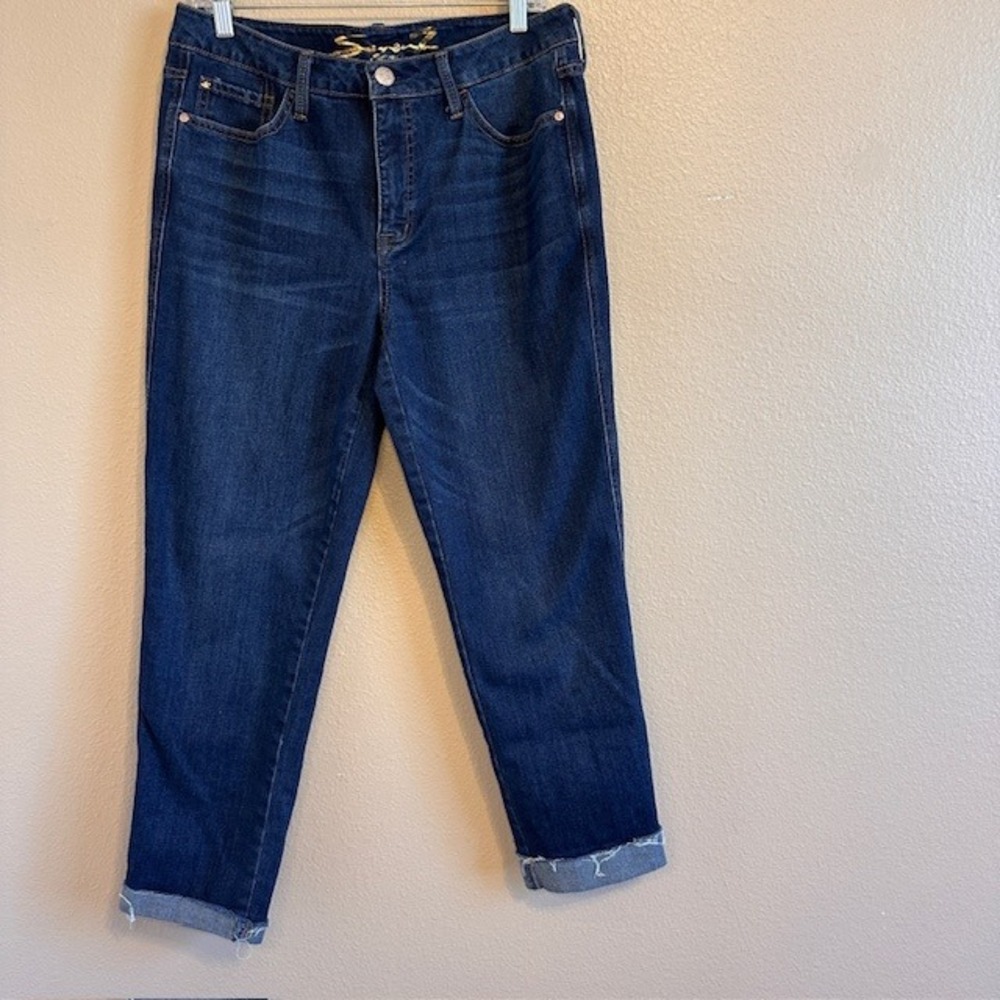 Seven 7 Women's Rolled Cuff Weekend East Fit Boyfriend‎ Denim Blue Crop Jeans 8